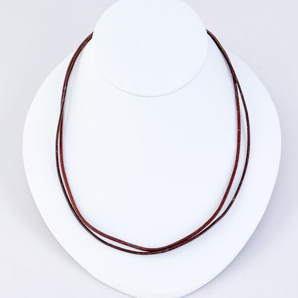 Vintage Sterling Silver 925 Black & Brown Leather Cord Necklace 17.5”-19.5” - Picture 1 of 5